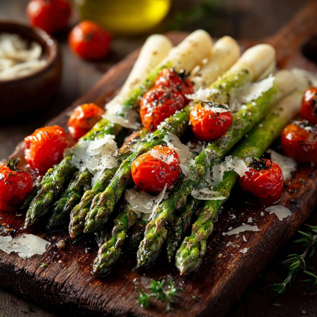 Grüner Spargel Mit Tomaten Und Parmesan