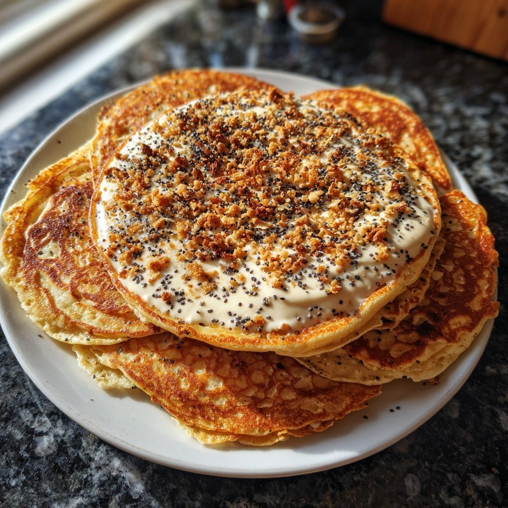 Pfannkuchen mit Mohn und Vanillequark