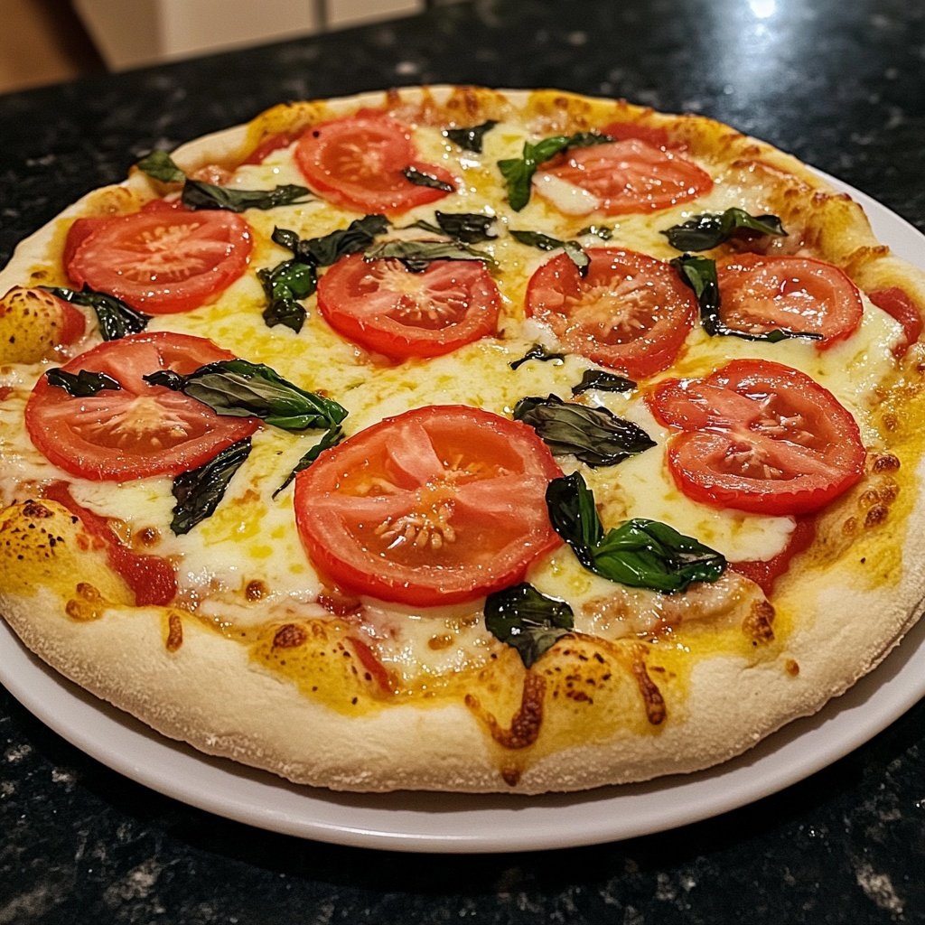 Pizza mit Mozzarella und Tomaten