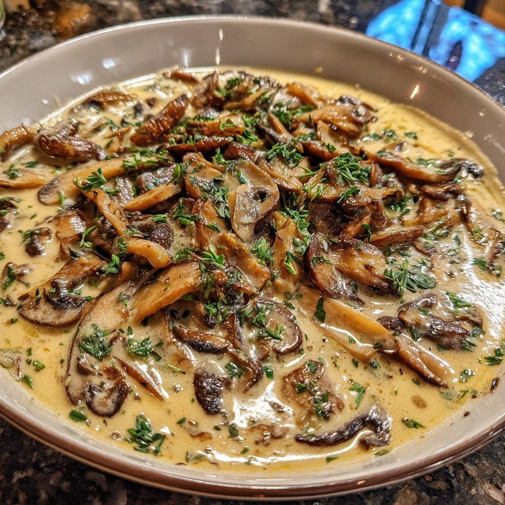 Abendessen mit cremiger Pilzpfanne