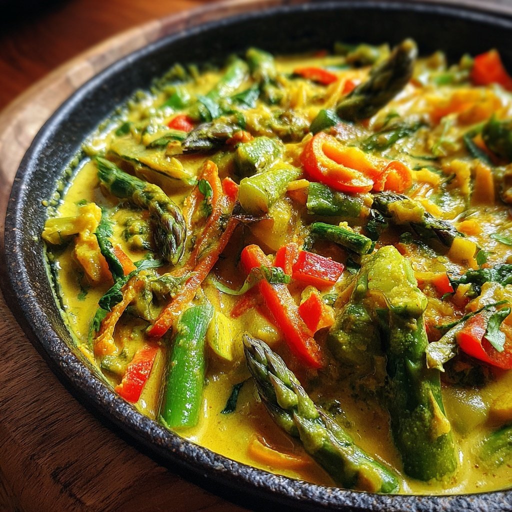 Gemüsecurry mit grünem Spargel